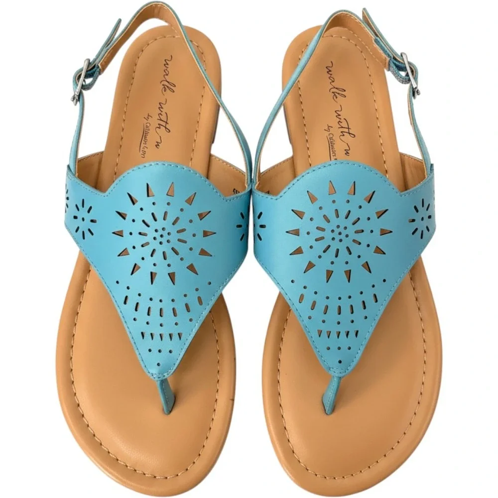 Coldwater Creek Walk With Me Perfed Thong Sandals Ocean Blue 14343 8.5W
